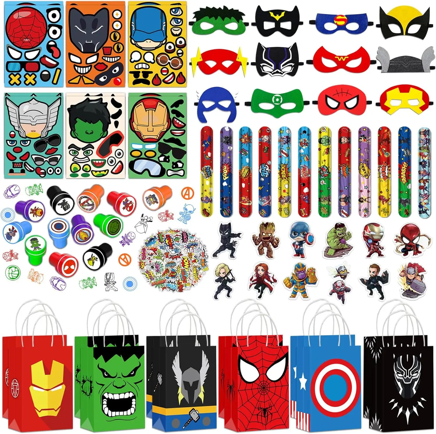 Superhero Party Favors The Avengers Birthday Party Decorations Face Stickers Gift Bags Masks Slap Bracelet Pinata Filler Gifts