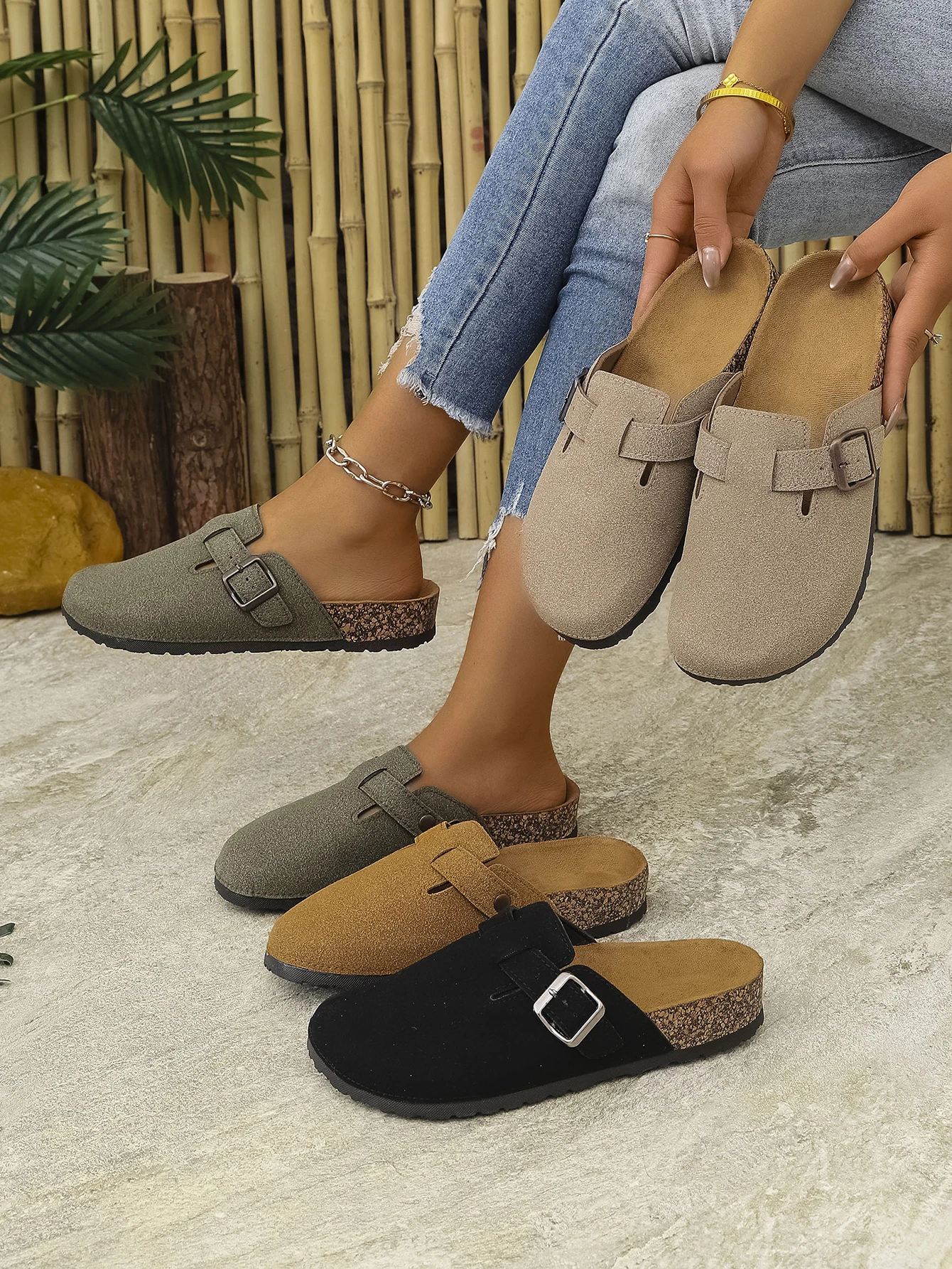 

Женские весенне-осенние повседневные простые однотонные тапочки из искусственной кожи с плоской пряжкой и закрытым носком для домашнего и уличного ношения, пляжные сандалии без шнуровки