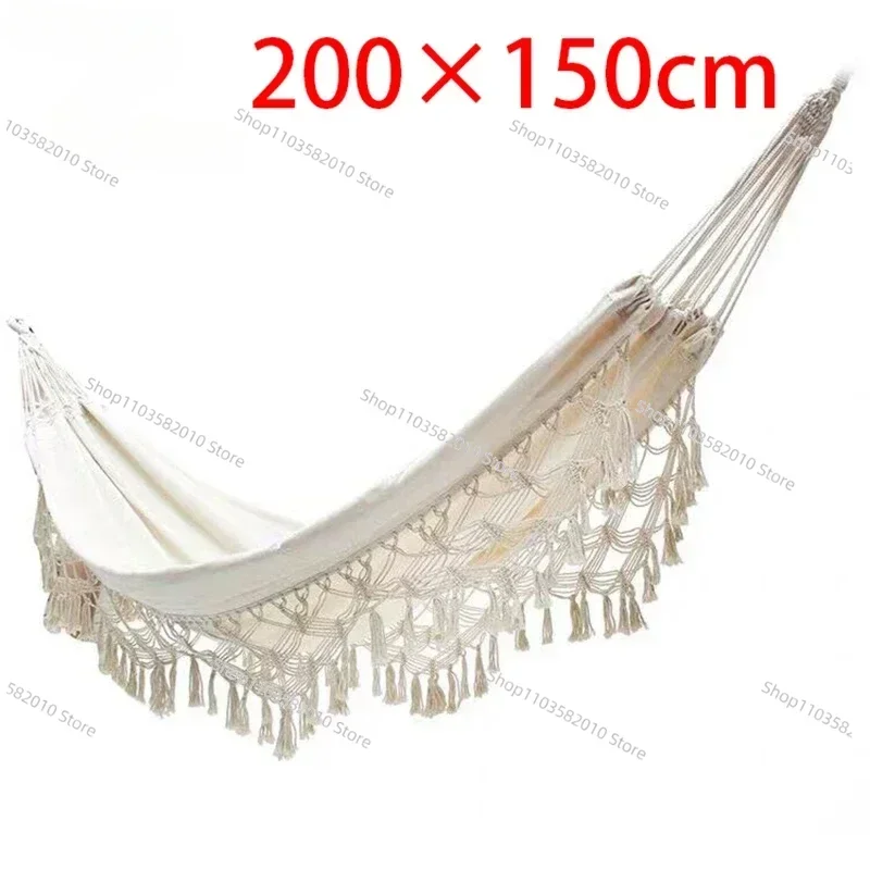 Minimalist Yellow Tassel Double Canvas Hammock, Boho Outdoor Furniture Garden Swing Photo Props