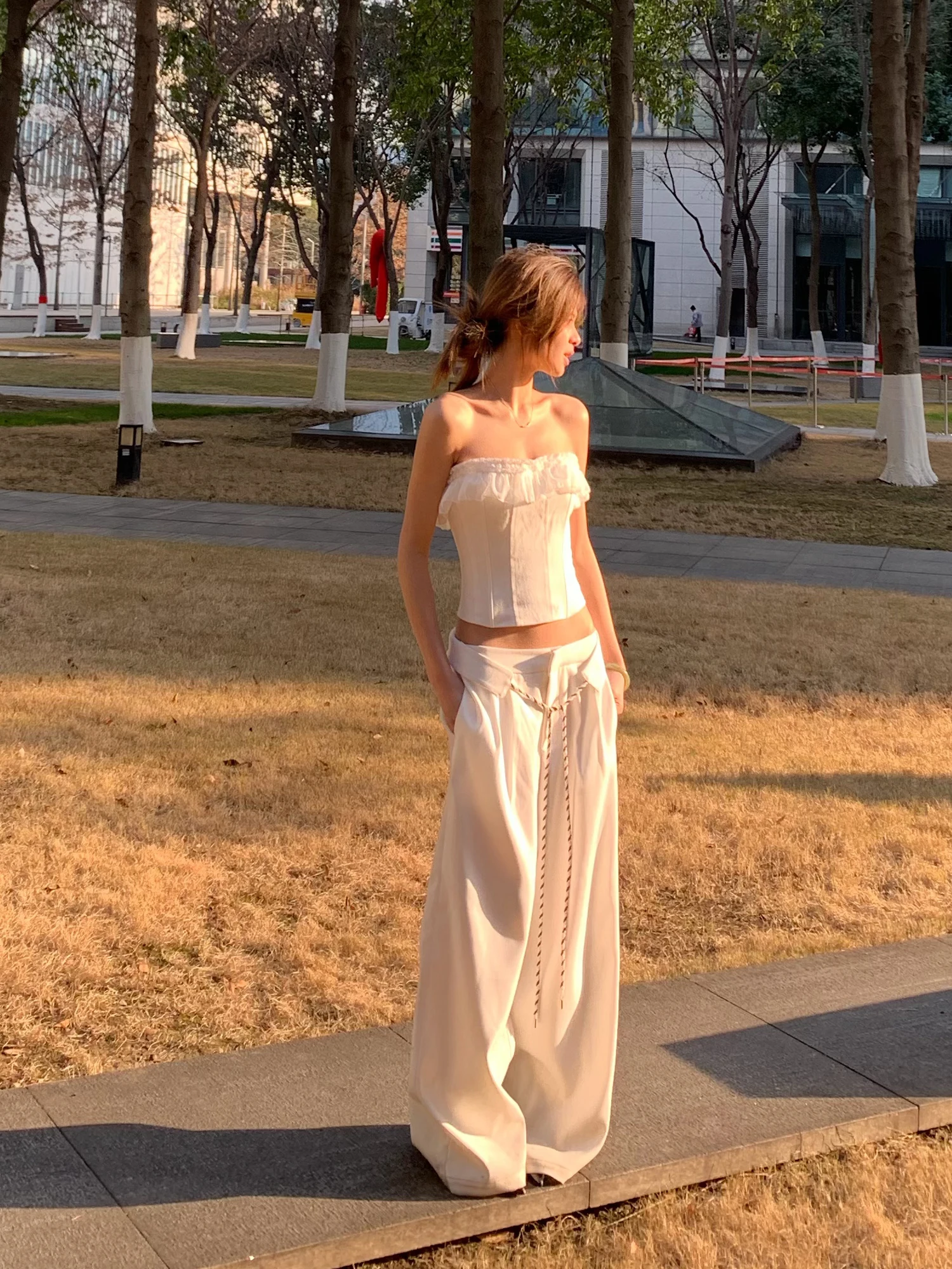 

Женские повседневные брюки E7Q8 с высокой талией, широкими штанинами, прямым кроем, стройнящие, универсальные, для офиса и повседневной носки