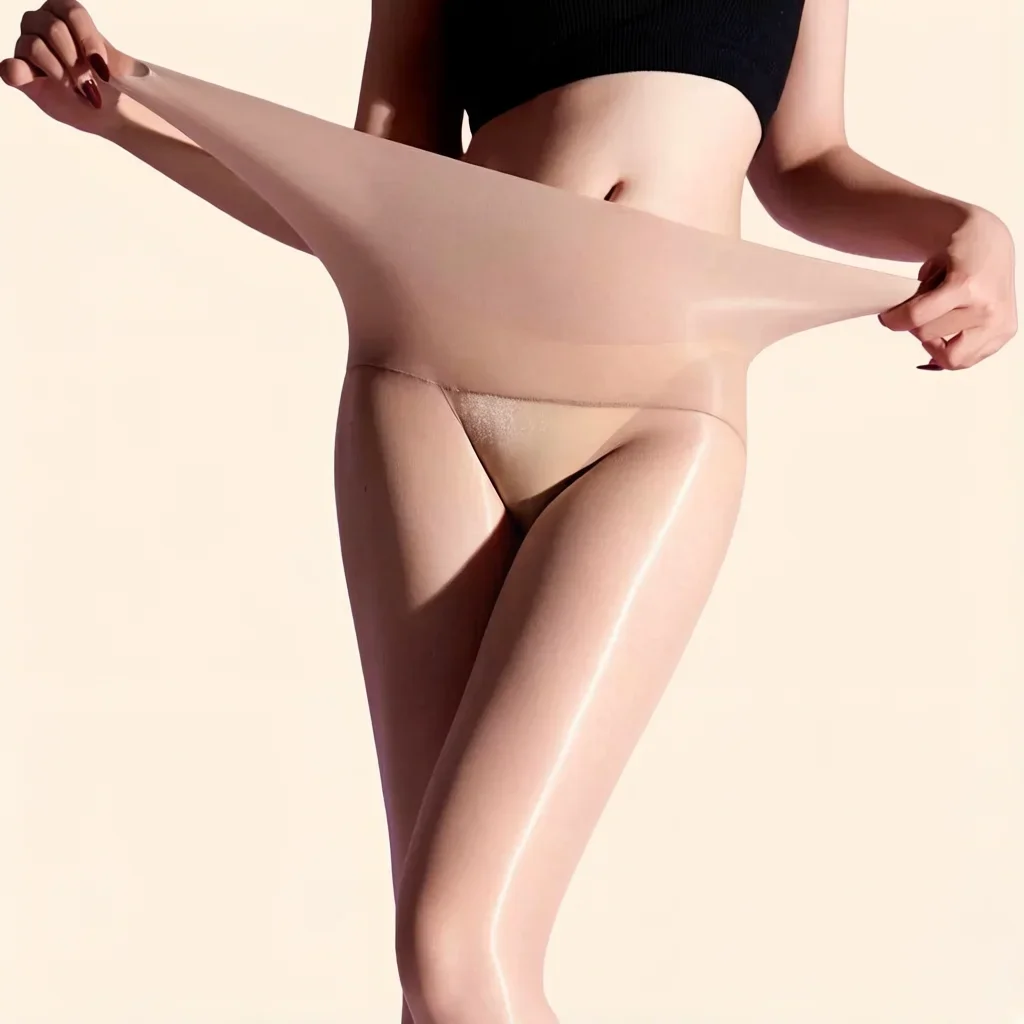 Women Ultra-thin High Elastic Plus Size Double-Deck Waist Pantyhose Seamless Tights Oil Shiny Glossy Sheer See Through Stockings