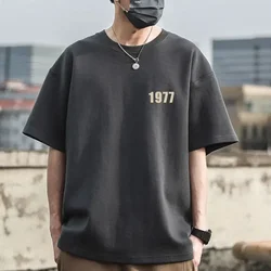 男性と女性のための純綿の半袖Tシャツ,ファッショナブルなパターン,ルーズ,カップル,新しい1977, 2022