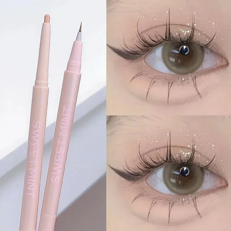 Eyeliner Glitter 2-in-1, kosmetik rias tongkat Highlighter coklat pensil mata cepat kering 2-in-1