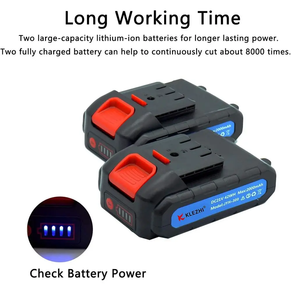 Sécateur électrique professionnel sans fil, avec 2 pièces de secours, batterie au Lithium Rechargeable de 2ah, alimenté par un branche d'arbre