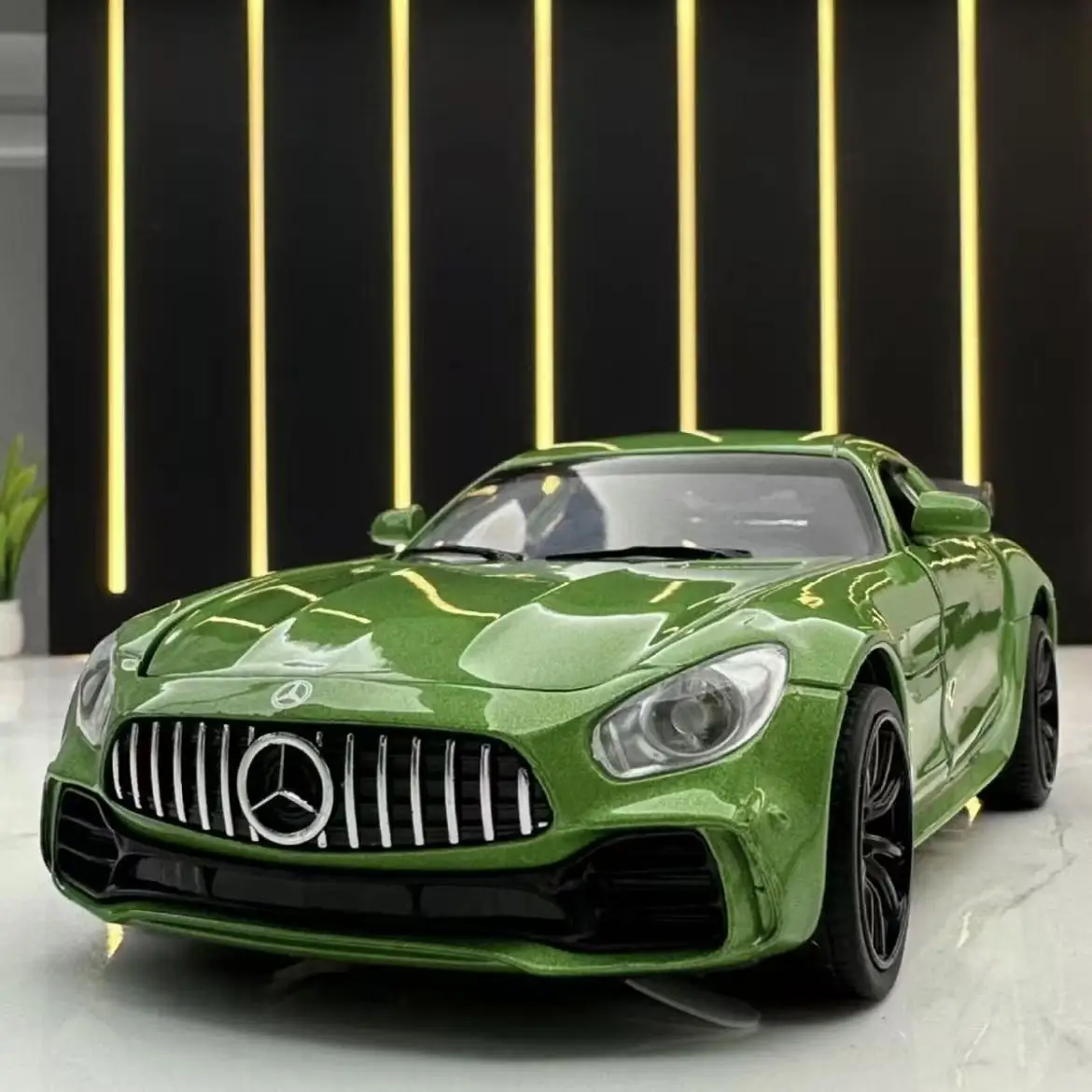

1:32 AMG GTR Diecast Alloy Model Car Simulation Sport Car Sound Light Pull Back Open Doors Kids Toy Gift Collection Ornament