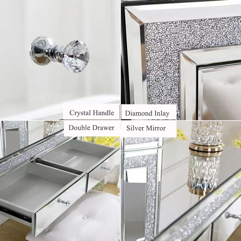 Modern Luxury mirrored dressing table bedroom furniture diamond inlay dressers