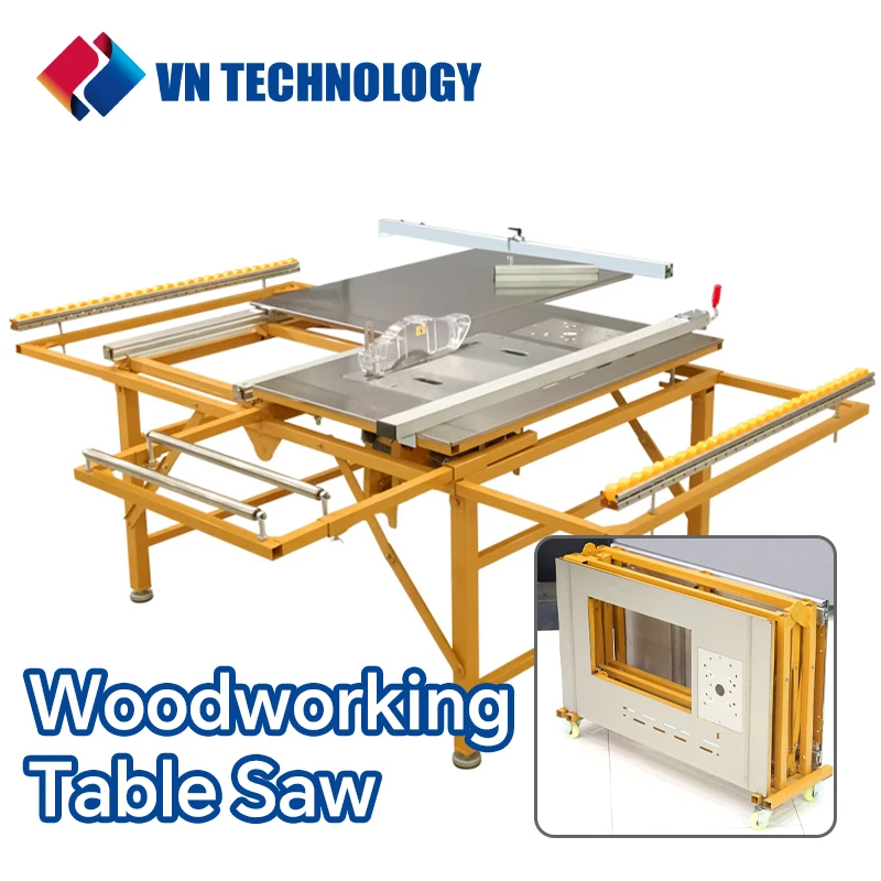 Woodworking Table Saw Folding Portable Dust-free Saw Wood Workbench Aluminum Alloy Linear Rail Table Saw with Stand 220V