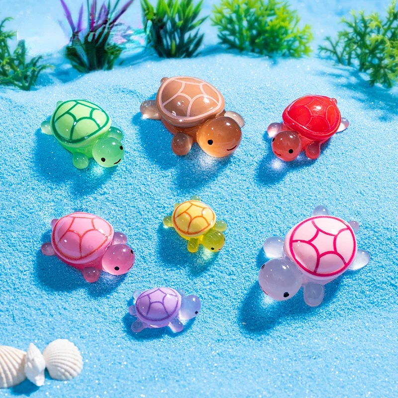 50PCS Miniature Tortoise Aquatic Micro Landscape Decoration Luminous Turtle Desktop Ornaments Mini Turtles Fairy Garden Decor