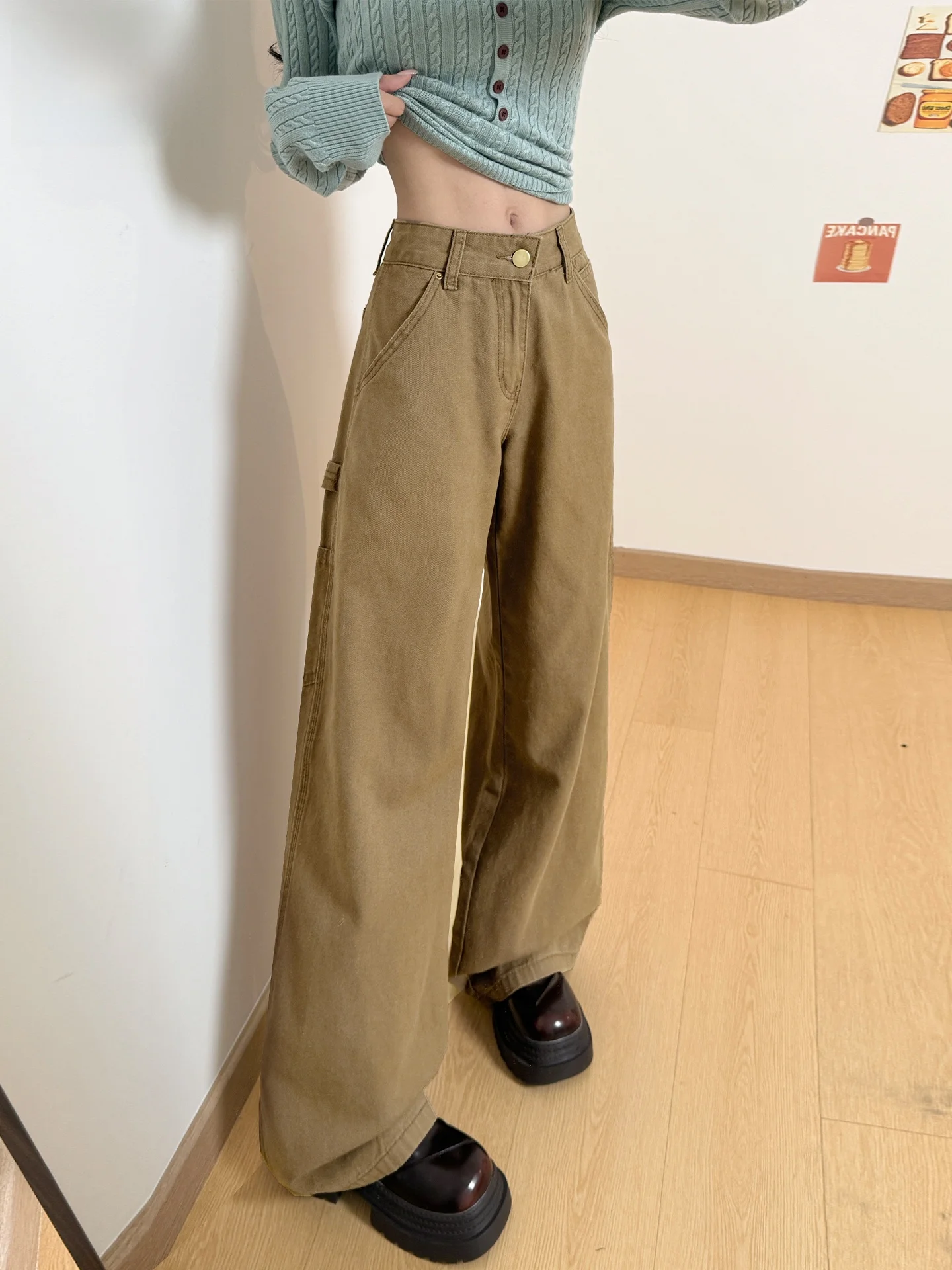

Low Waist Cotton Workwear Denim Pants Women's Spring Summer Loose Splicing Bell Bottoms American Style Casual Jeans