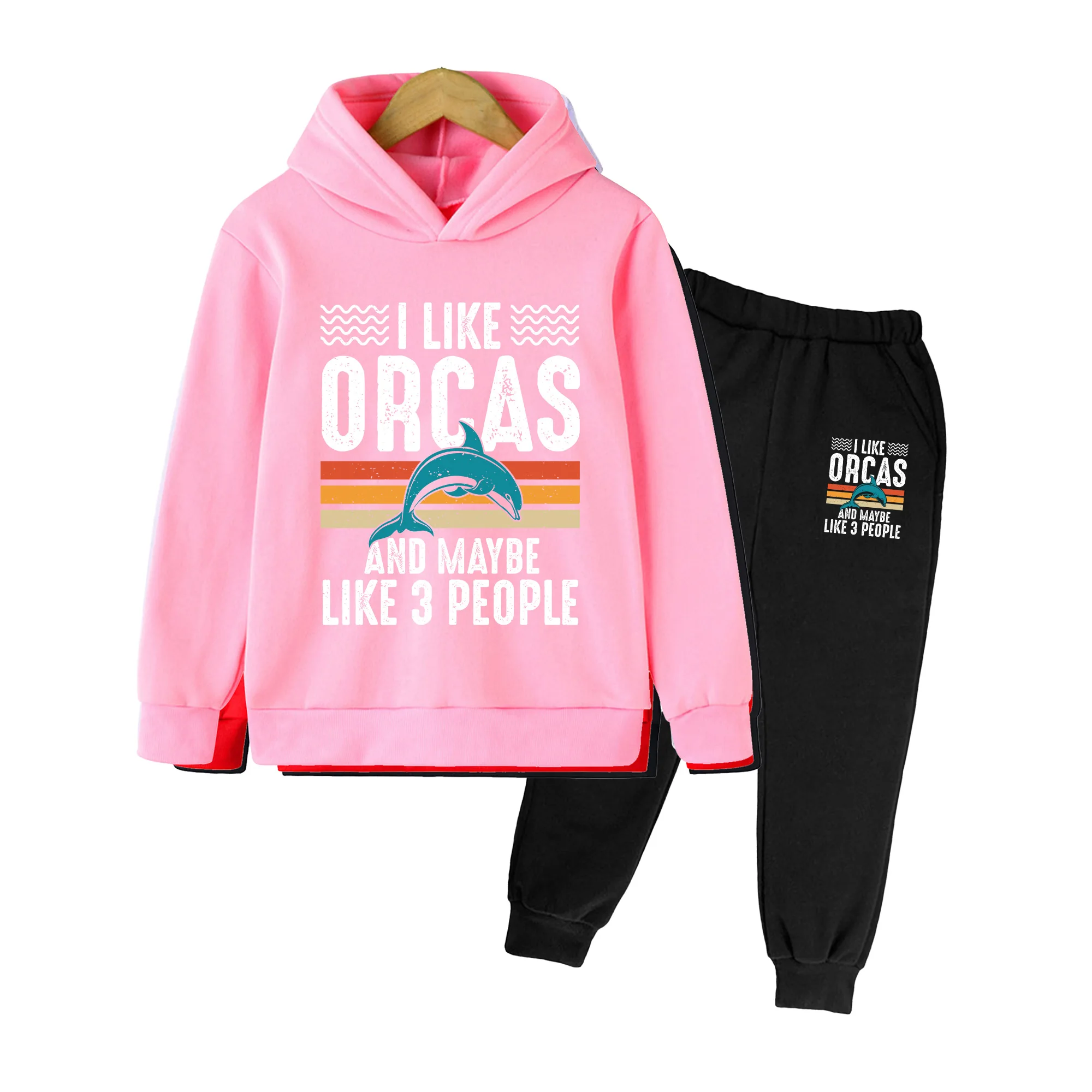 Kids Boys Girls Dolphin Print Hoodie & Sweatpants Set, Vintage Striped Casual Sportswear for Daily Play Outdoor Activities