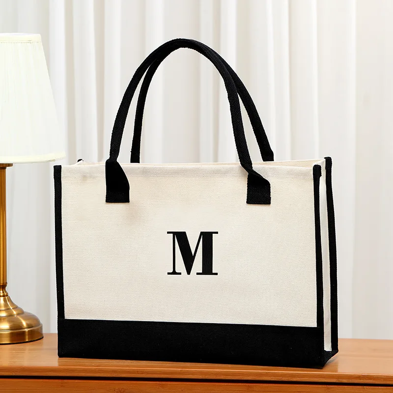 

Large capacity men's tote bag with pure letters; reusable holiday gift; DIY gift bag.