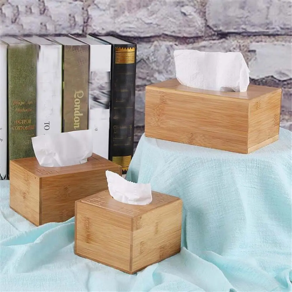 Hotel Creative Western restaurant Bamboo Desktop Organizer Square Napkin holder Storage box Tissue Holder Tissue Rack - view 5