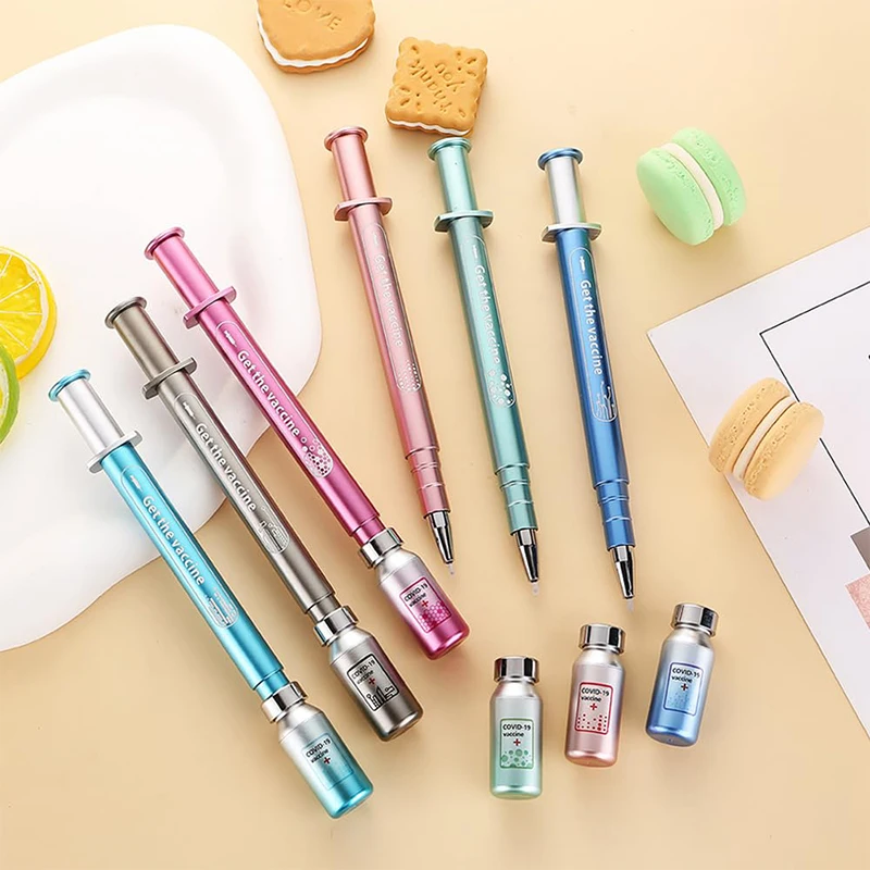 12Pcs Student Beautiful Neutral Pen Vaccine Needle Light Pen Creative Stationery Smooth Signature Pens