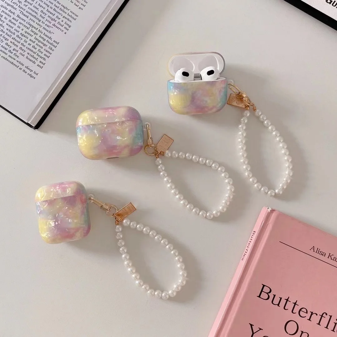 Luxury Colorful Case For Apple AirPods Pro 2 Case Shell Wireless Earphone Case For AirPods 1/2/3 Headset Box Cute Pearl keychain