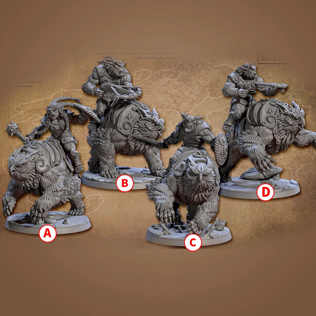 3D Printing Microscopic Models 【 Earth Spirit 】 Chimera Owl Bear Warrior Archer Minstrel DND Board Game Piece Model