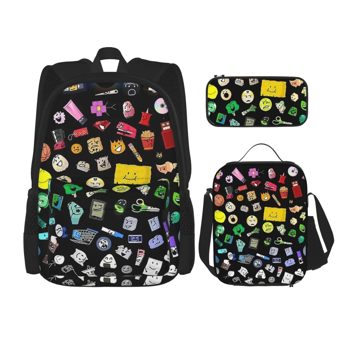 BFDI BFB And TPOT Battle For Dream Island Cartoon 3pecs/set Backpack for Teenage Laptop Shoulder Bag Lunch bag Pencil Case