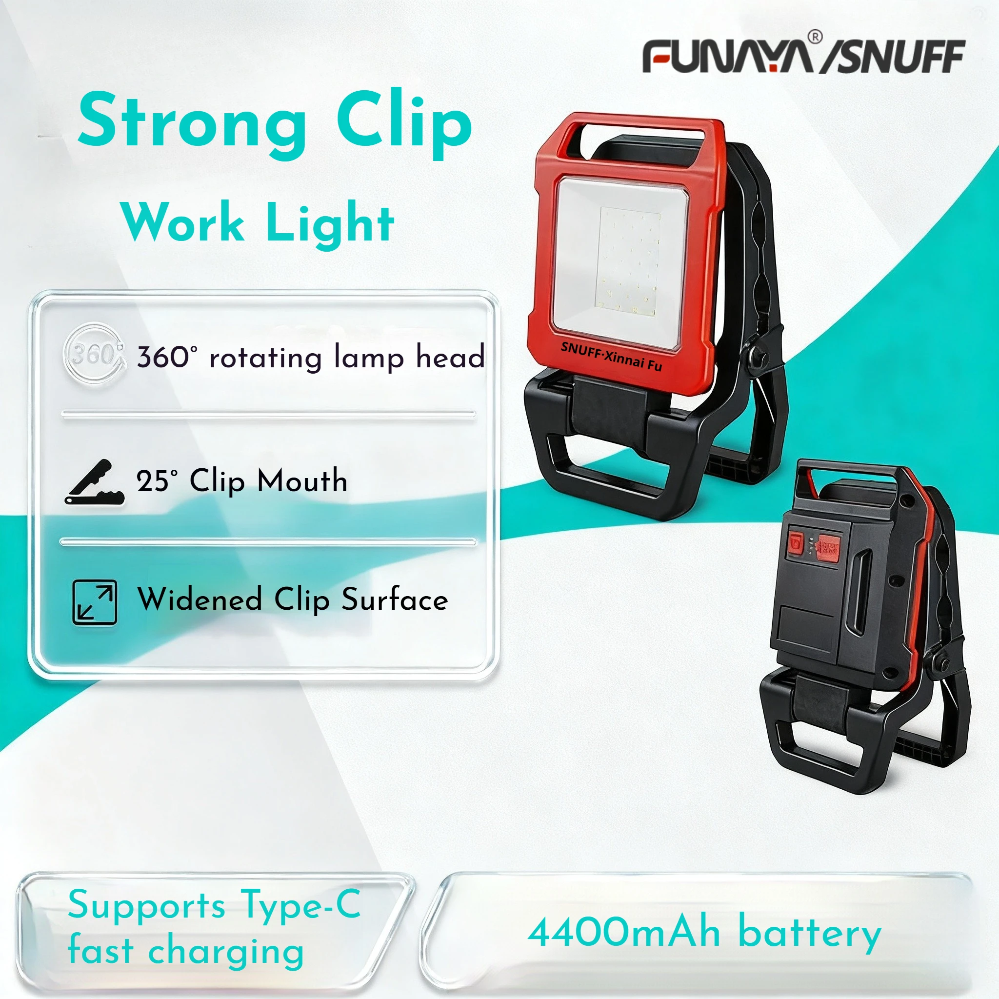 

FUNAYA LED Repair Lamp for Auto Mechanics, Clip-on Spotlight with Rechargeable Universal Lithium Battery, Multi-Purpose Light