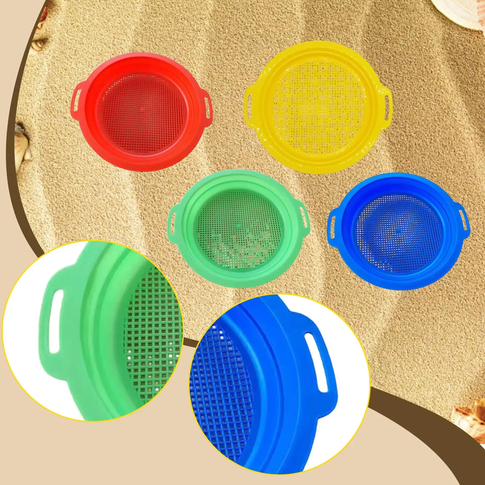 Setaccio per setaccio per bambini, padella per setacciatura, con manico, colino da spiaggia giocattolo per feste