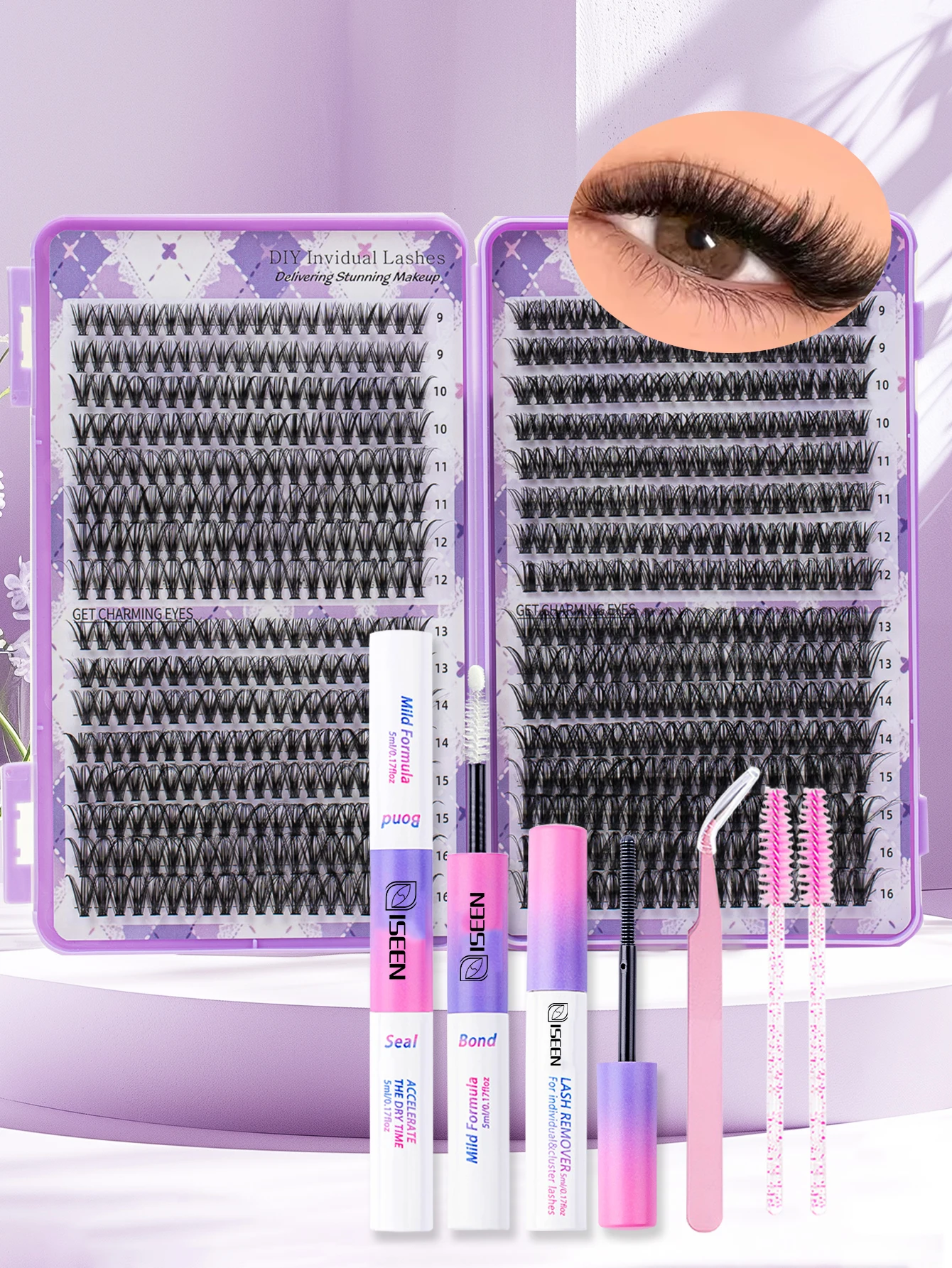 Kit de grappes de cils cils de chat grande capacité avec liaison de cils et dissolvant de joint pince à cils Kit d'extensions de cils bricolage à la maison