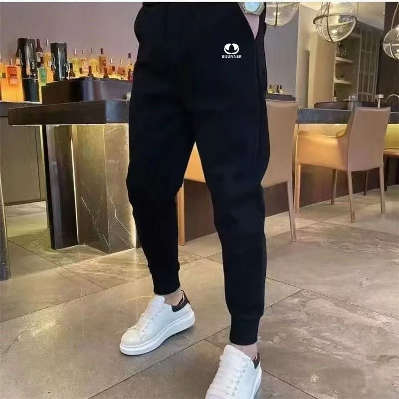 BIJUNNER Fleece Men Running Sweatpants Printed Winter Daily Jogging Bottoms Outdoor Basics Sports Casual all-match Pants