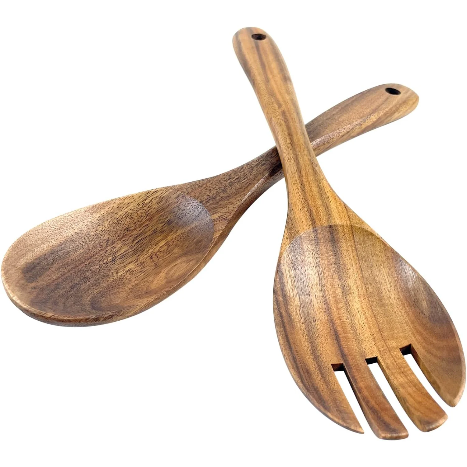 10.5-inch Wood Salad Server Acacia Wooden Serving Spoon Fork Set of 2