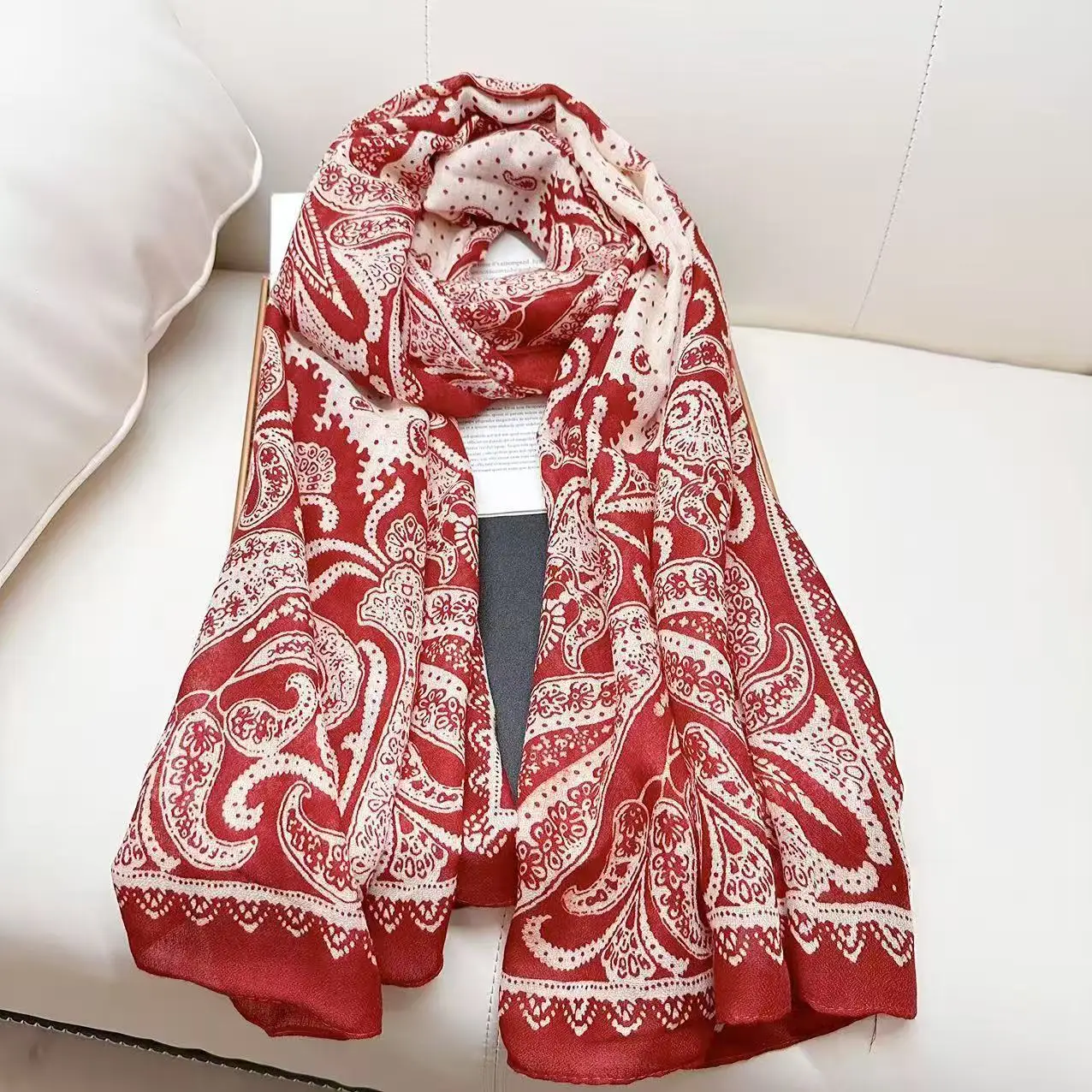 

Женский тонкий шарф с принтом в этническом стиле на весну и лето, плямой отпуск по морю, солнцезащитная шаль большого размера, сохраняющий тепло шарф