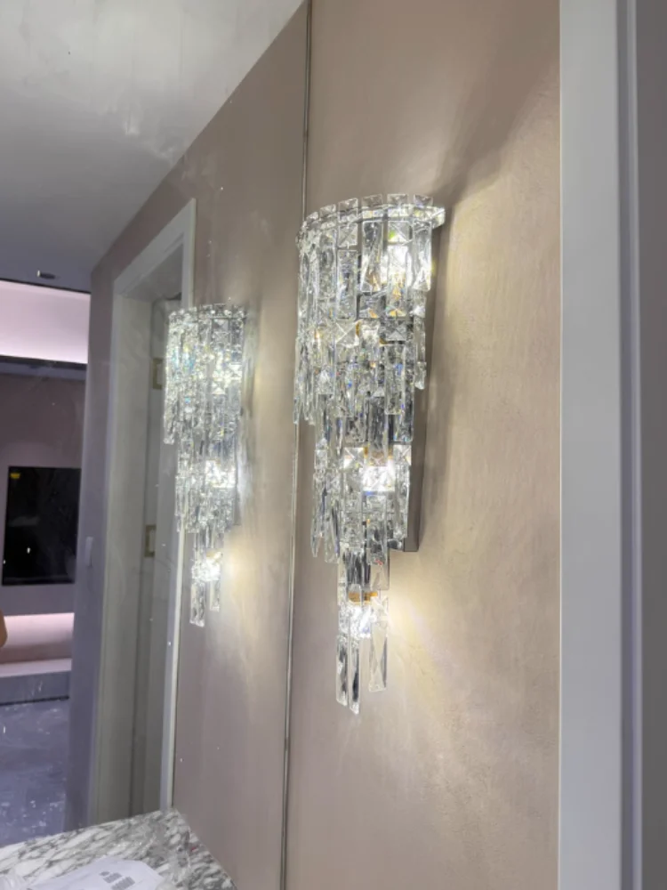 

Luxury Crystal Wall Lamp Bedroom Staircase Lamp Luxury Villa Lamp Living Room Background Lights Room Decoration LED Glossy Light