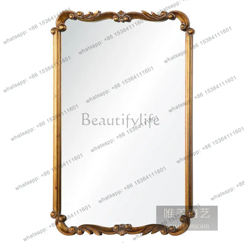 LX European Makeup American Retro Home French Light Luxury Carving Decorative Entrance Mirror