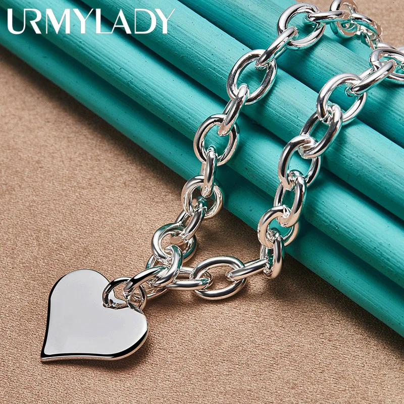 URMYLADY 925 Sterling Silver Love Heart 18 Inch Pendant Necklace For Women Wedding Party Fashion Charm High Quality Jewelry