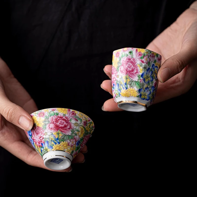 Ceramic Hat Cup for Women, Colorful Flower Master Cup, High End Exquisite Set, Tea Cup, Enamel