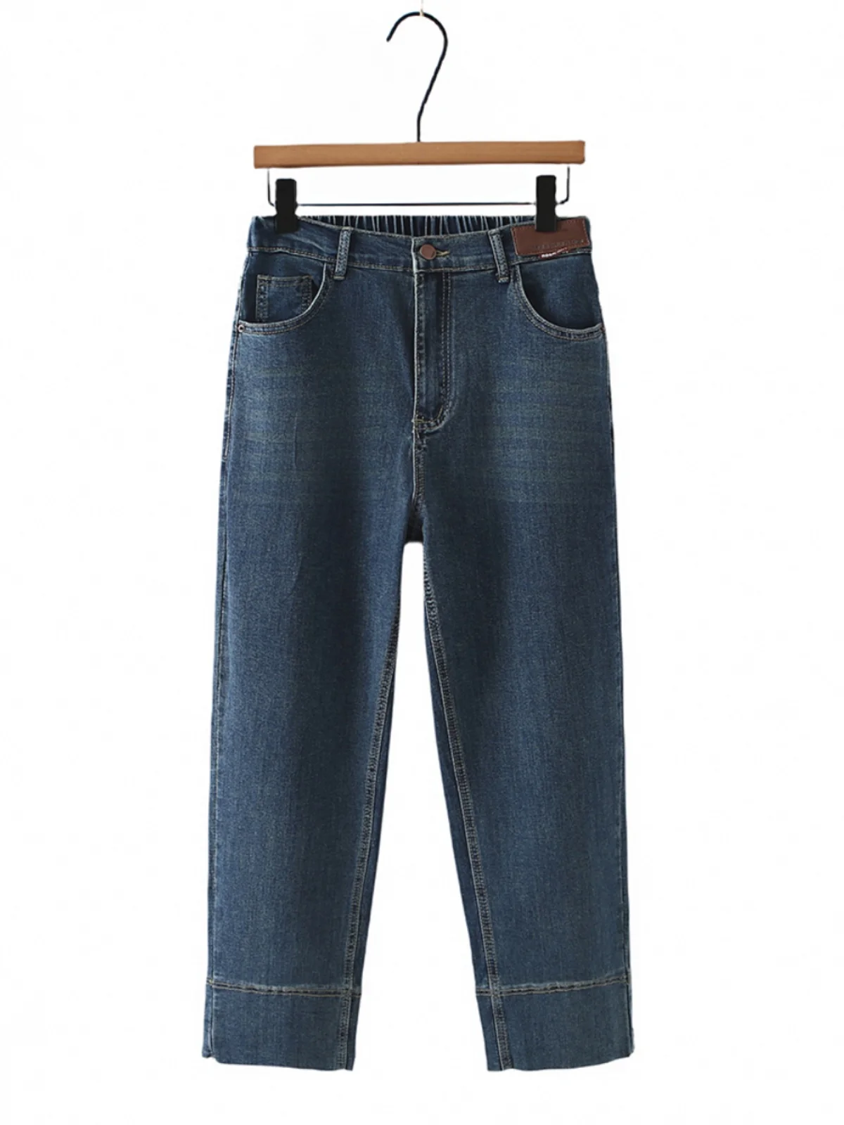 High Waist Straight Leg Denim Jeans Women's Spring New Style Fitting Skin Elastic Slimming Cuffed Nine Tube Pants