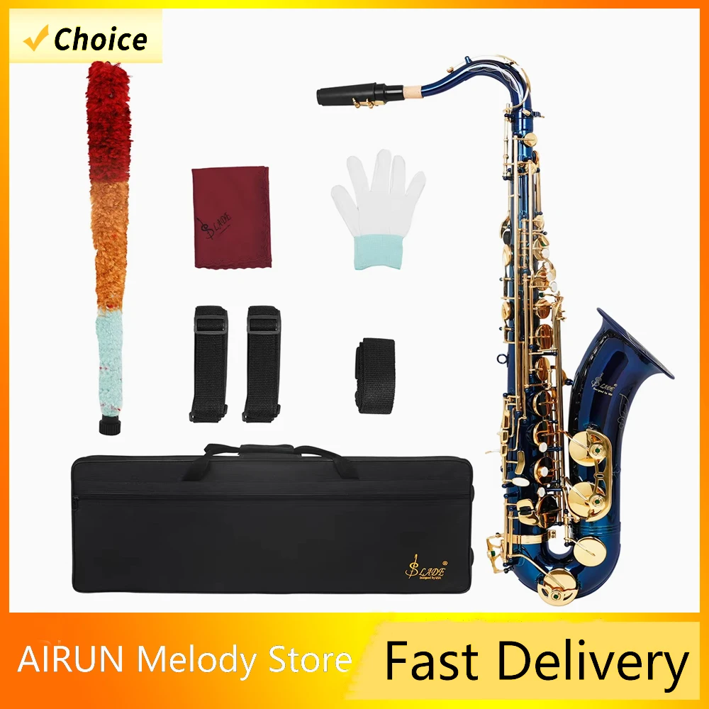 

SLADE тенор-саксофон Bb деревянный духовой инструмент саксофон сине-золотой ключевой саксофон с протирочной тканью и перчатками подходит для игр