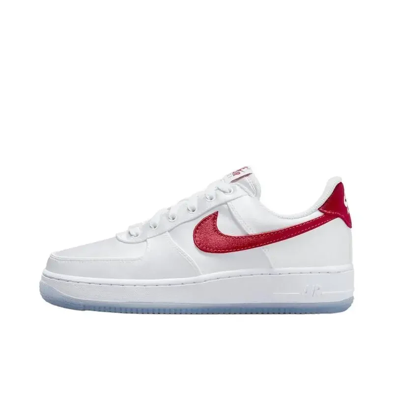 Nike Air Force 1 Men's and Women's Board Shoes Leather Trendy Comfort Anti Slip Wear Resistant Lightweight Low Cut White Red