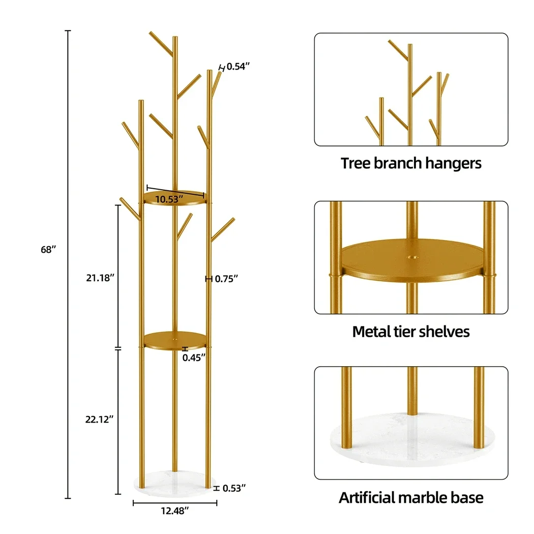 Marble Base Heavy Duty Golden Hall Tree Hat Hanger