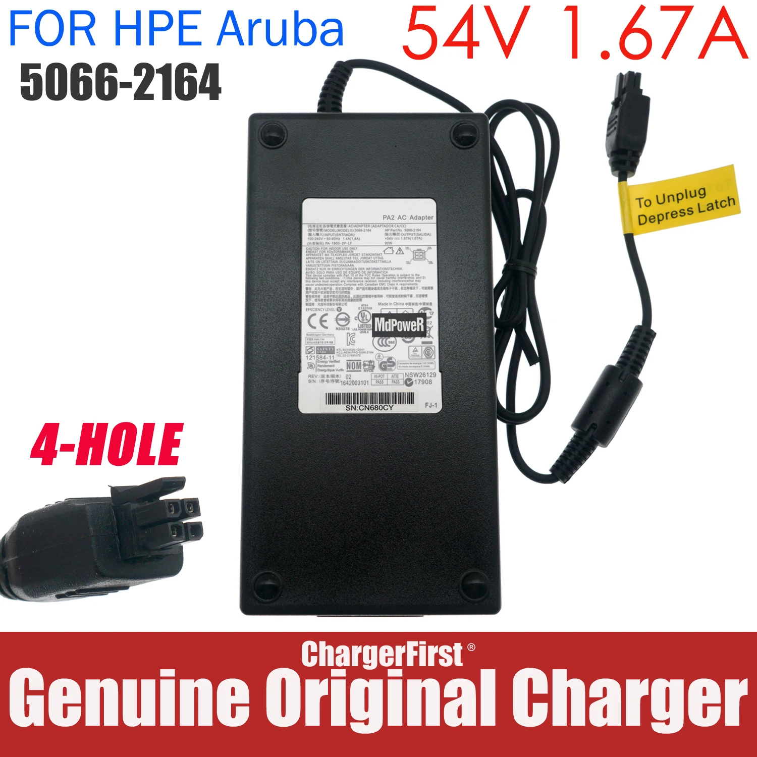 54V 1.67A PA-1900-2P-LF Power AC Adapter 5066-2164 Pa2 For HP 2530-8-POE+ SWITCH 1820 J9982A 2930F 8G 2SFP ARUBA 2530F-8POE