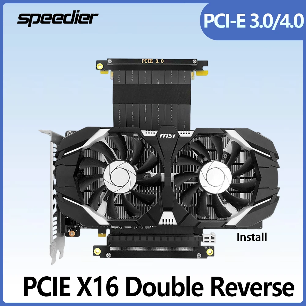 

PCIe 4.0 3.0 X16 Двойной обратный удлинительный кабель для видеокарты Gen4/3 Полноскоростной соединительный провод для графического процессора ITX A4 для сети RAID