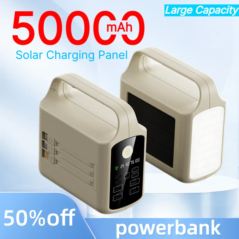 PowerBank 50000mAh Solar Power Bank Fast Charging LED Light Digital Display Portable Power Station for iPhone Samsung