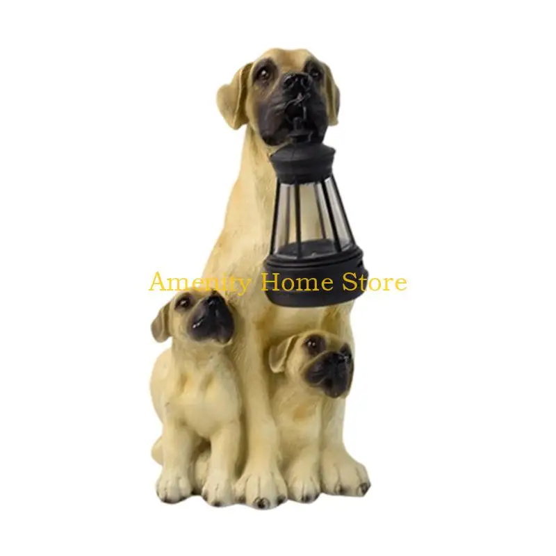 F26C Porch and Lawn Dog Light Garden Statue, Sun Powered Resin Outdoor Display Piece for Entryway Use and Soft