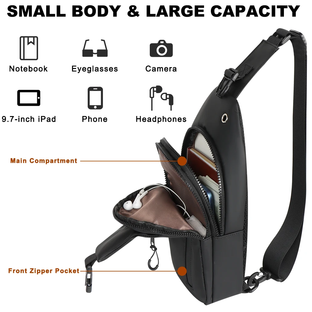 Lightweight Waterproof Anti-Theft Sling Bag Backpack for Men Women, Crossbody Chest Shoulder Bag with Multi-Pockets for Travel H