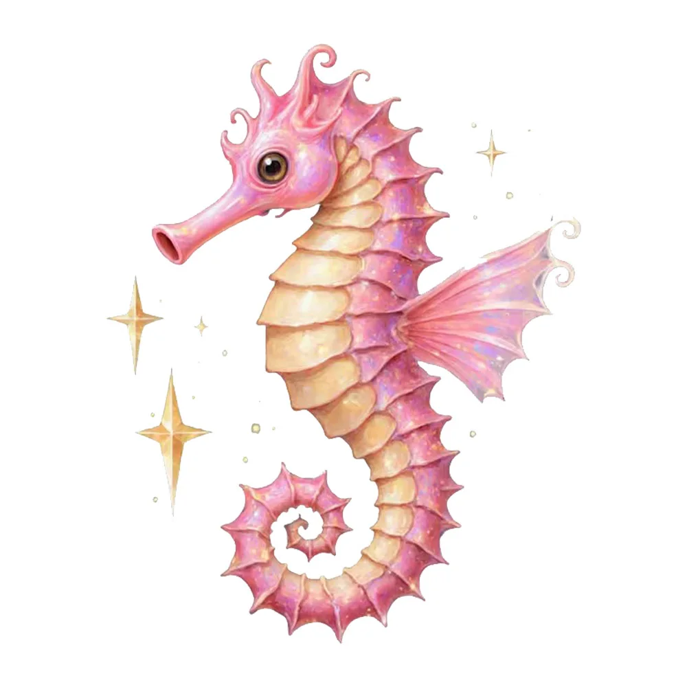 QT3398#Pink & Cream Seahorse with Long Curved Snout Sticker Self-Adhesive Toilet Stickers, Vinyl Sticker for Toilet Lid
