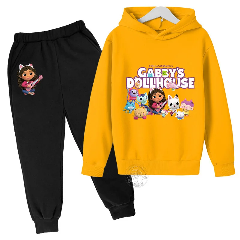 Gabby\'s Doll House Kids Cartoon Cute printed Spring/Fall hoodie + Jogging pants Tracksuit for boys and girls ages 3-14