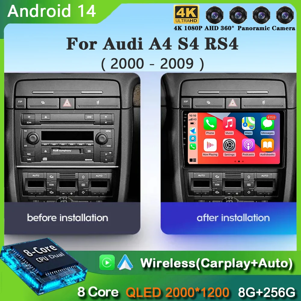 

Android 14 For Audi A4 II 2 B6 III 3 B7 2000 - 2009 S4 2002 - 2008 RS4 2005 - 2009 Car Radio Multimedia Video Player Navigation