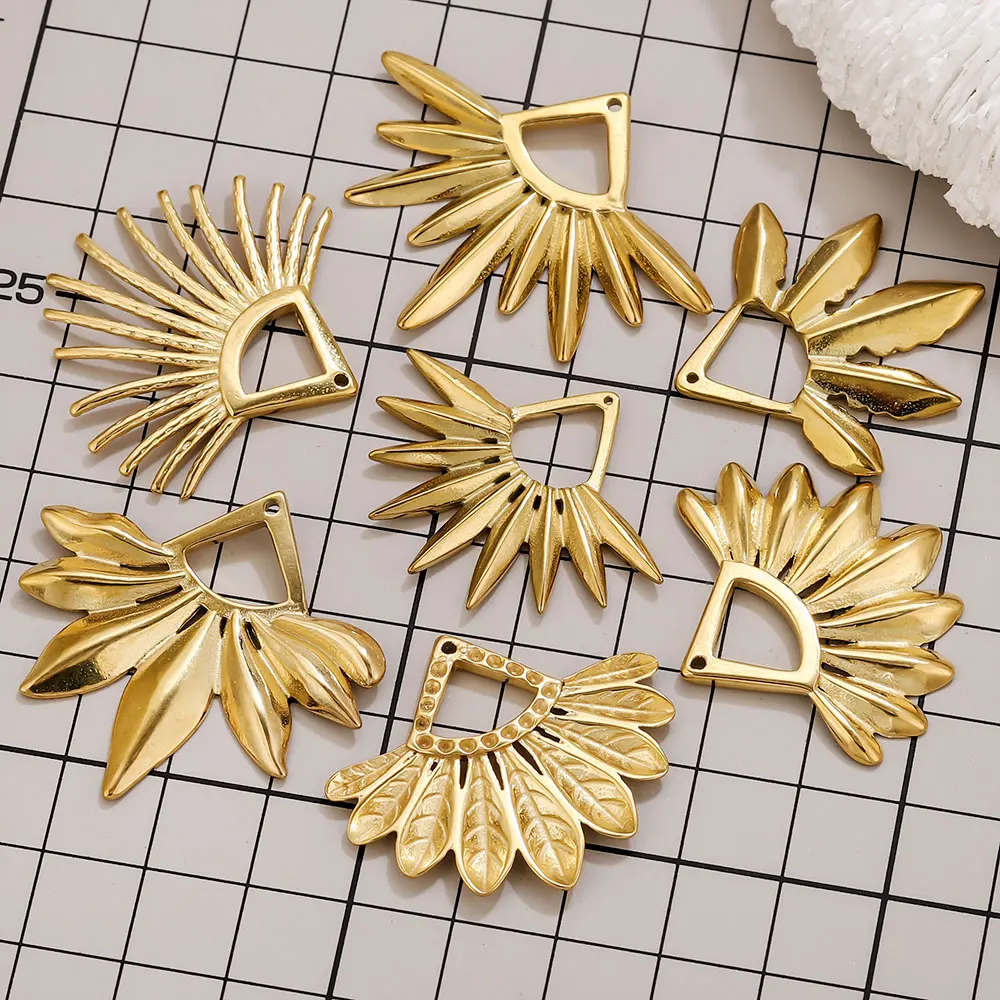 2 قطعة مروحة من الفولاذ المقاوم للصدأ على شكل حلق ساحر بوهو مطلية بالذهب قلادة موصل للقلادة DIY بها بنفسك صنع المجوهرات الملحقات