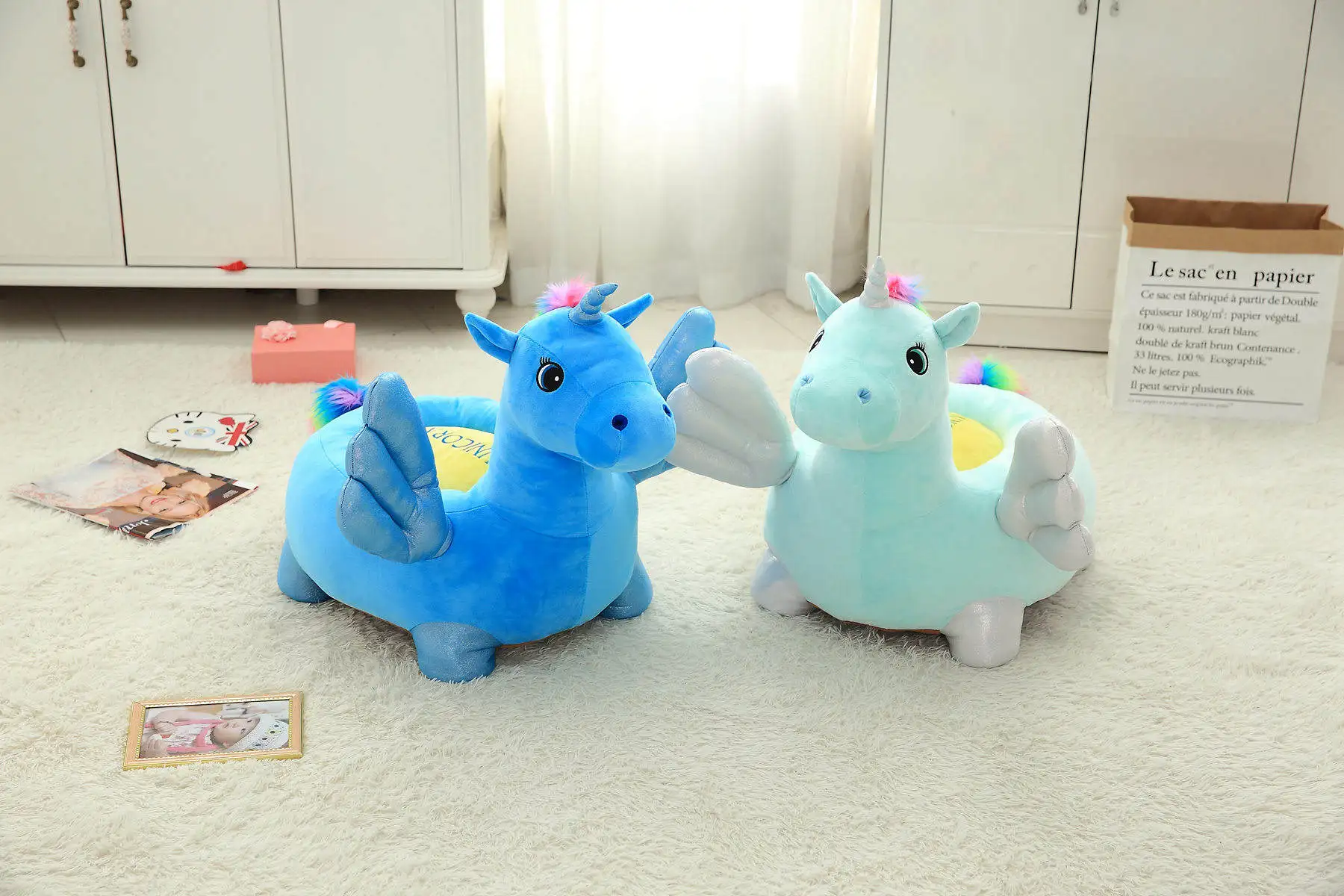 Soft Plush Unicorn Cushion Toy Kawaii Animal Cartoon Wings Stuffed Pillow Doll Cute Sofa Chair Reading Office Cushion Girl Gift