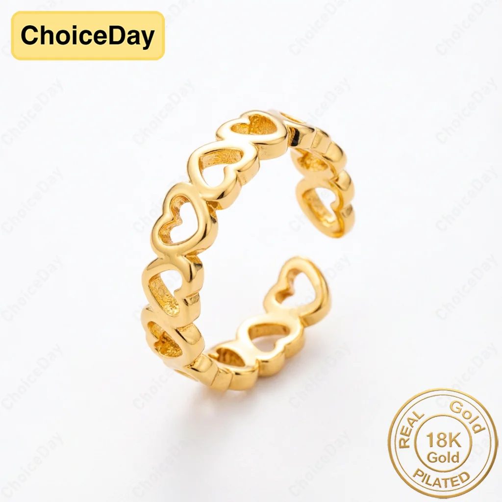 

18K Gold Plated Exquisite Interlocking Openwork Heart Ring for Women, Fashionable Wedding Party Gift Accessories