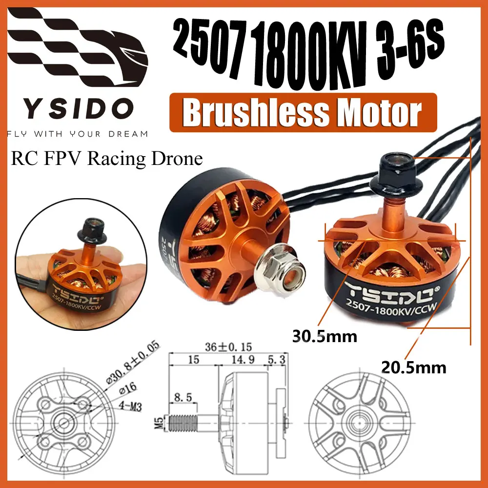 

YSIDO 2507 1800KV Brushless Motor 3-6S for GEPRC 5Inch 250 220 Eachine Tyro129 Darwin129 RC FPV Racing Drone Multirotor Parts