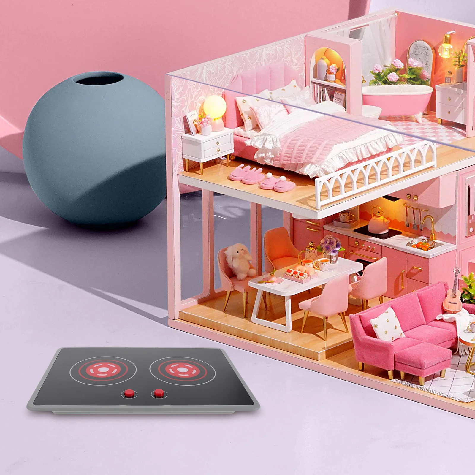 موقد طباخ التعريفي المقلد مع وظيفة الصوت الخفيفة، أجهزة المطبخ التظاهرية للأطفال، لعب الأدوار الإبداعية #2