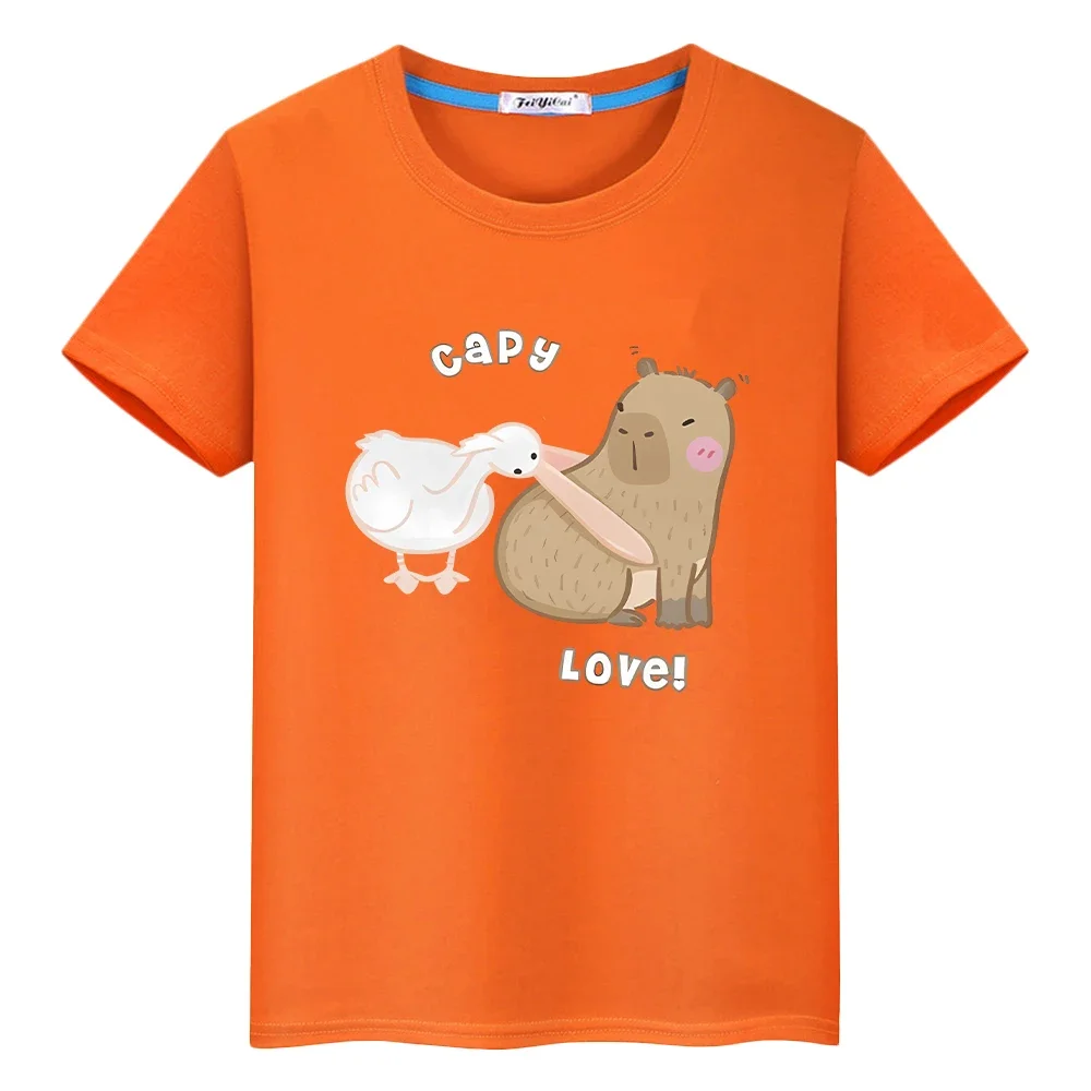 

t shirt for kids boy10year 100%Cotton Capybara Duck print Tops Capybara anime Short Tees pride tshirt girl clothes y2k one piece