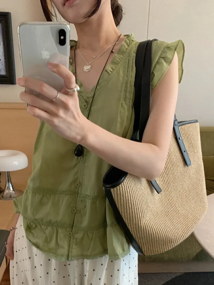 Ele White Women's irt Korean Sle Sweet V-ne Svel Top Summer New Fre Youthful ort Length Casual irt