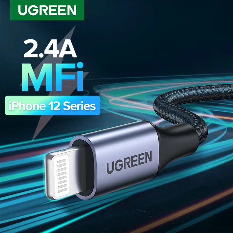 

USB-кабель Ugreen MFI для iPhone 13/12/11/xs/xr/8/7/6, устройство для быстрой зарядки и передачи данных, в оплетке, 25 см/50 см/2 м